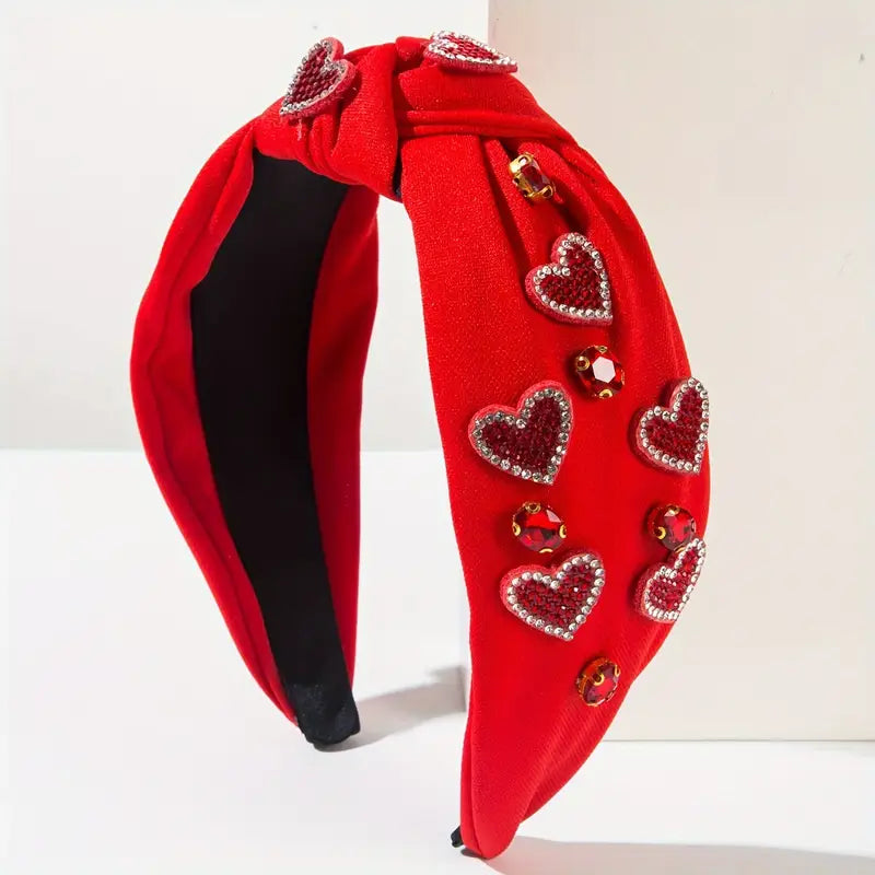 Red Jeweled Heart Headband with Gems