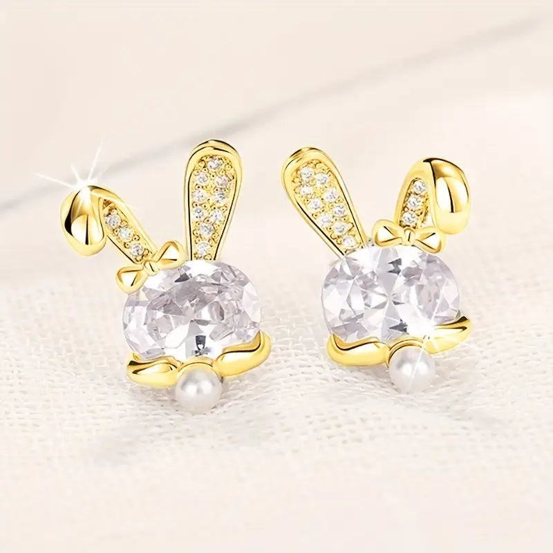 Gold Bling Bunny Studs