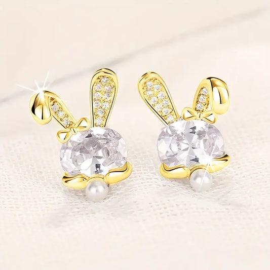 Gold Bling Bunny Studs