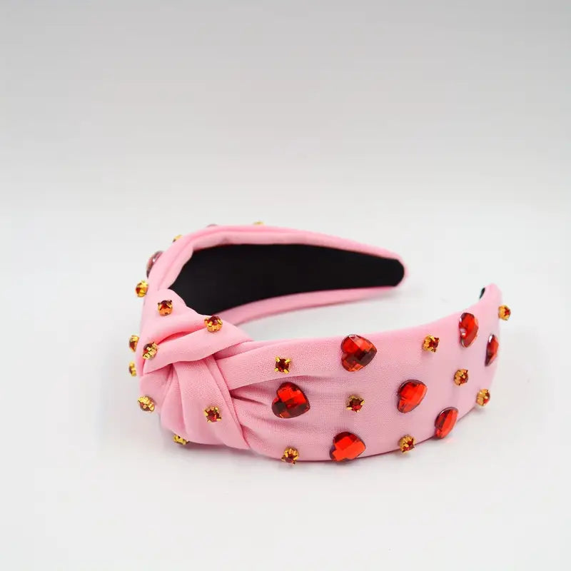 Pink Rhinestone Heart Headband