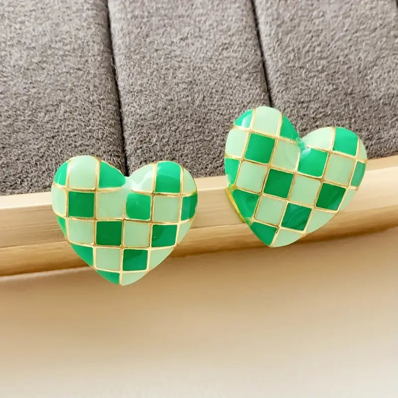Green Checkered Earrings