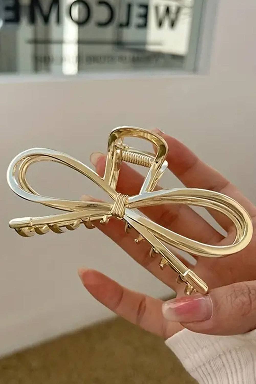 Gold Bowknot Shape Claw Clip: Gold, Alloy, ONE SIZE
