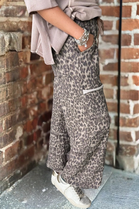 Leopard Raw Edge Patch Pocket Pants
