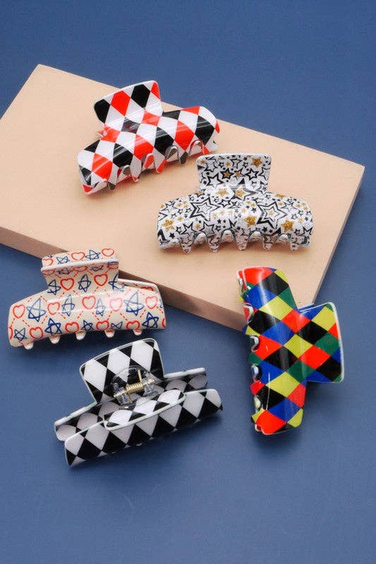 Red Checker French Retro Claw Clip