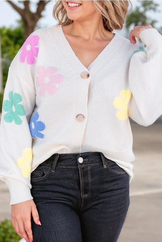 Floral V Neck Cardigan