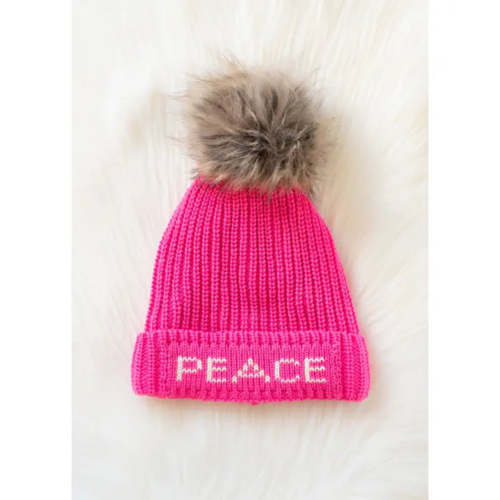 Pink Peace Pom Hat