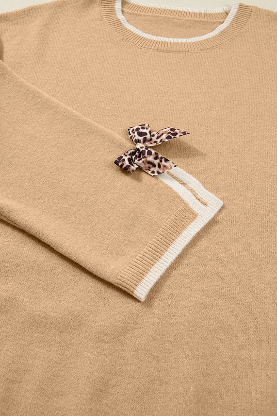 Leopard Bow Split Cuff Sweater