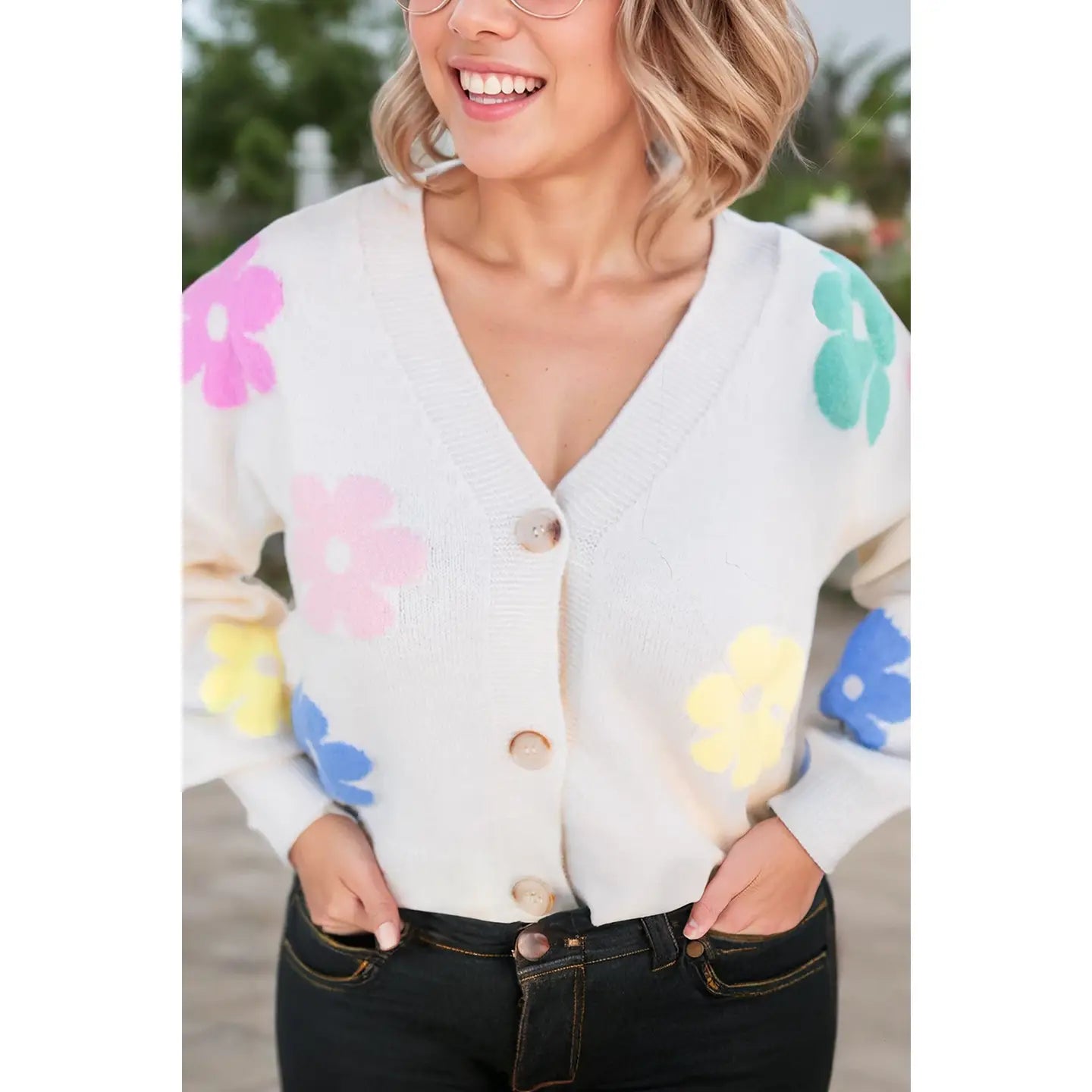 Floral V Neck Cardigan