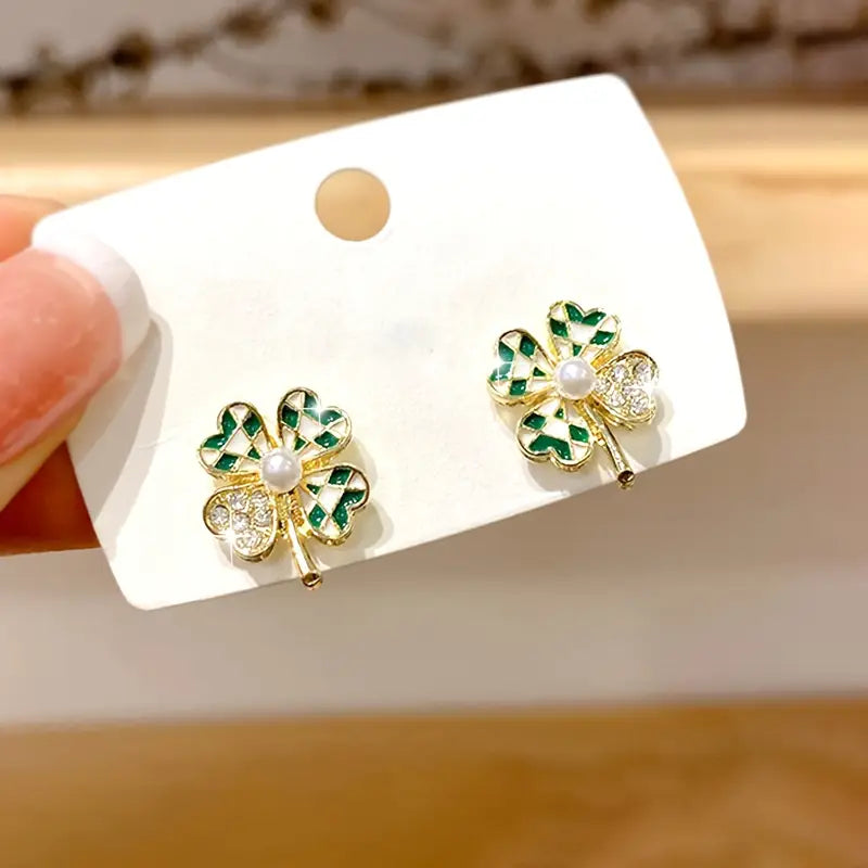 Checkered Clover Earrings
