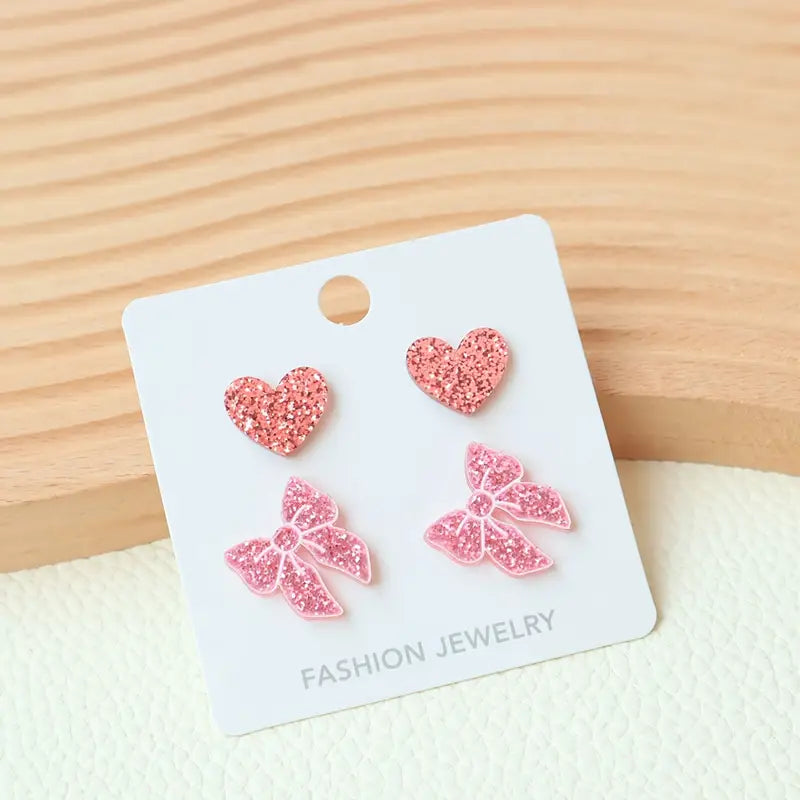 Heart and Bow Stud Set