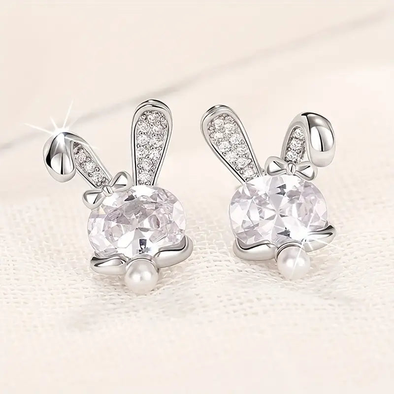 Silver Bling Bunny Studs
