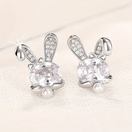 Silver Bling Bunny Studs