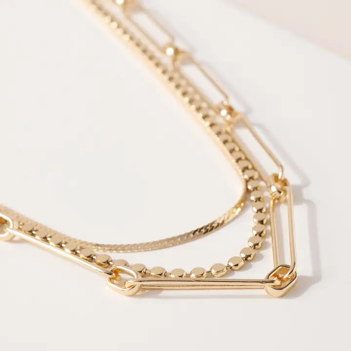 3 Row Layered Multi Style Modern Chain Necklace