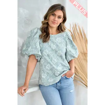 Textured Puff Scoop Neck Top