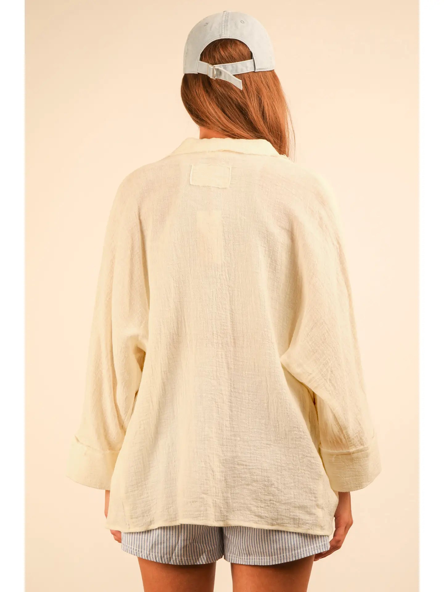 Dolman Sleeve Button Down Gauze Shirt