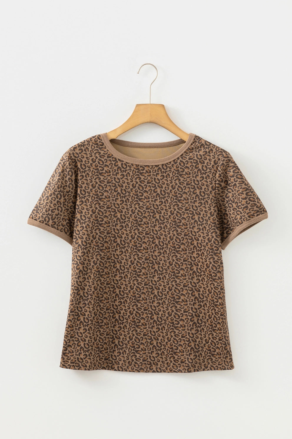 Rib Trimmed Leopard Tee