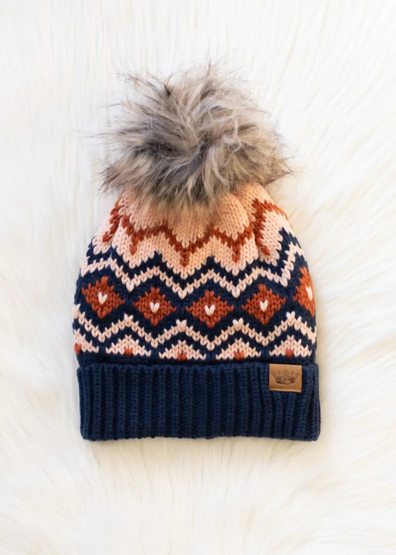 Navy + Rust Pom Hat
