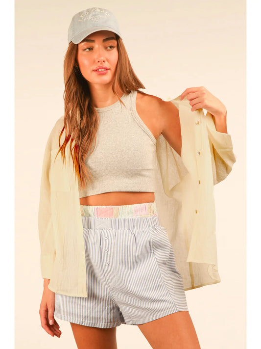 Dolman Sleeve Button Down Gauze Shirt