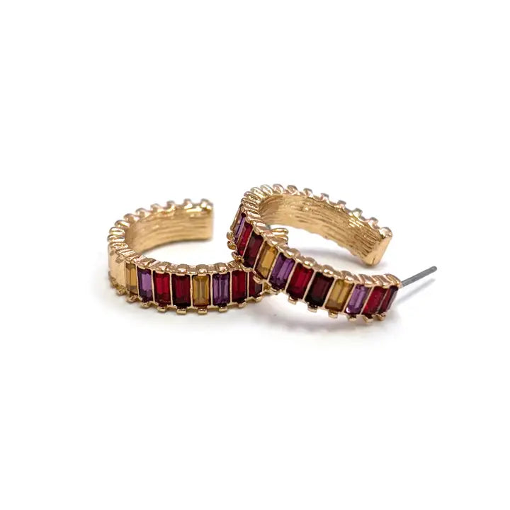 Baguette Stone Bead Hoop Post Earrings
