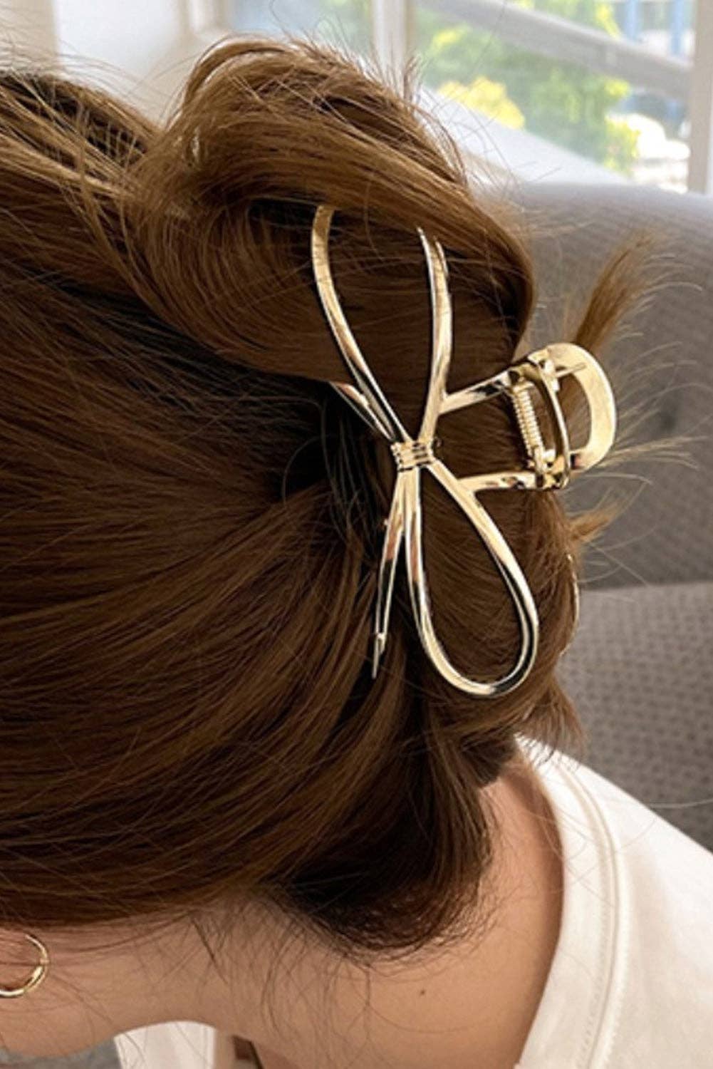 Gold Bowknot Shape Claw Clip: Gold, Alloy, ONE SIZE