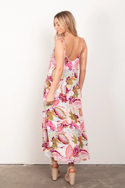 Sleeveless Tropical Print Midi Dress