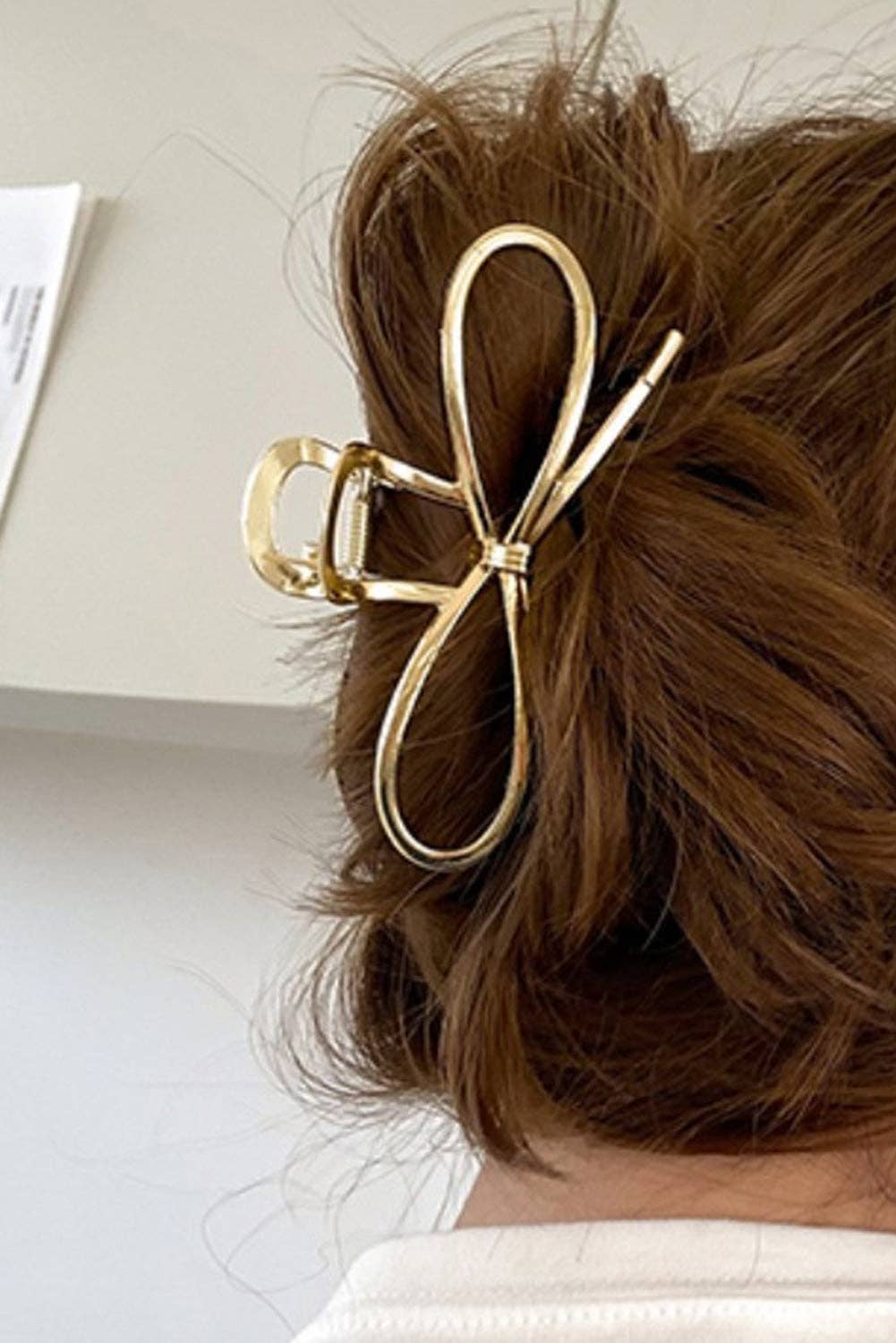 Gold Bowknot Shape Claw Clip: Gold, Alloy, ONE SIZE