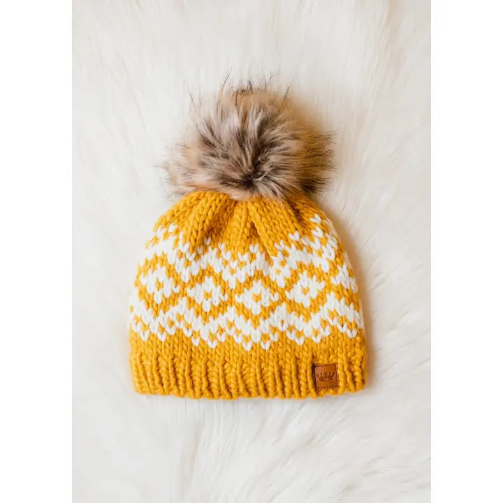 Mustard + White Pom Hat