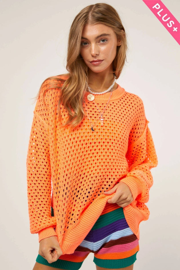Tangerine Open Knit Sweater