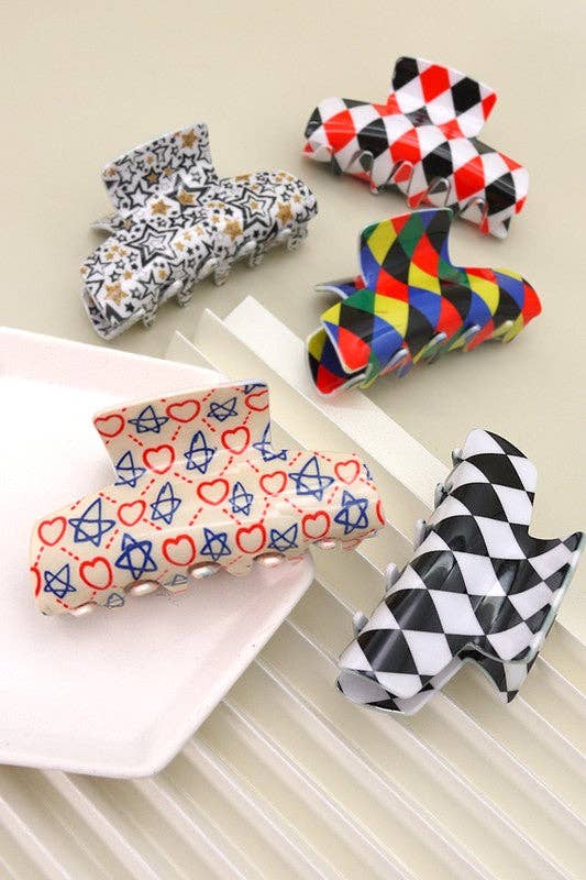 Red Checker French Retro Claw Clip