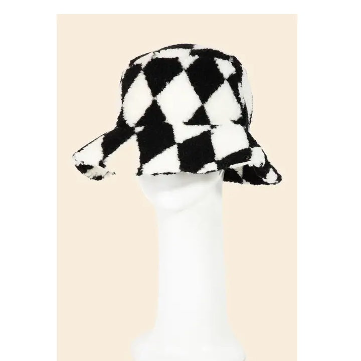 Black Checkered Sherpa Bucket Hat