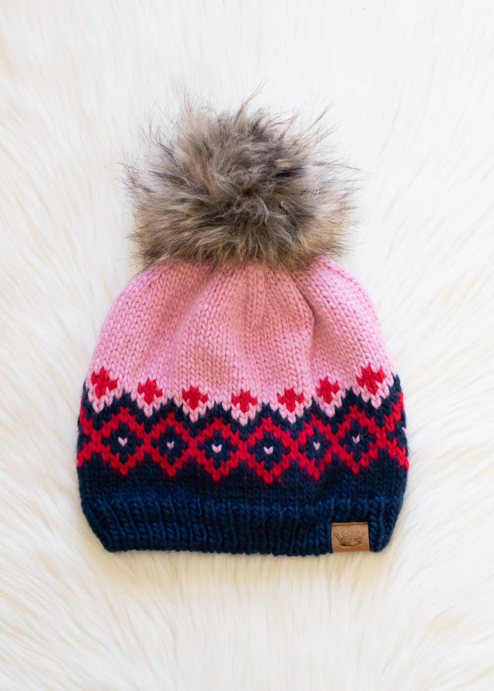 Pink + Navy Pom Hat