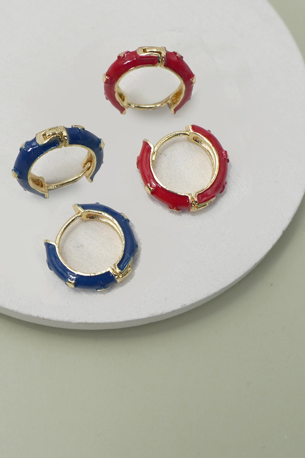Vintage Star Huggie Hoop Earrings- Red