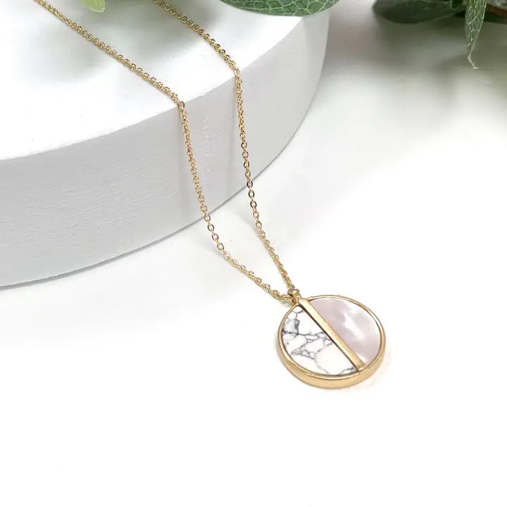 Round Medal Charm Necklace- Howlite