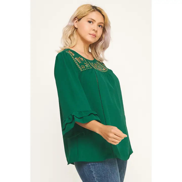 Ruffle Bloom Embroidered Blouse