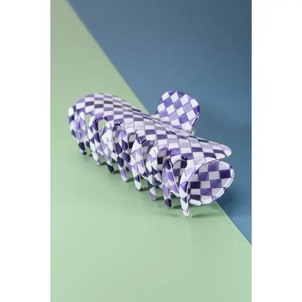 Oversized Purple Checkered Claw Clip