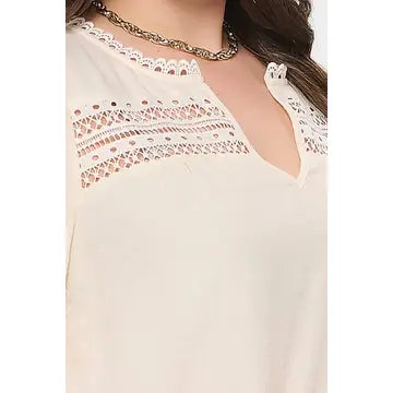 Split Neck Eyelet Trim Blouse