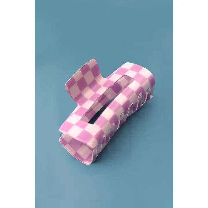 Purple and White Checkered Claw Clip
