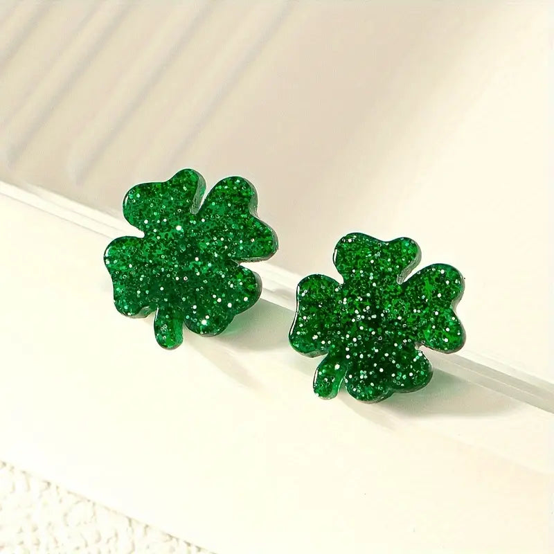 Small Glitter Clover Studs