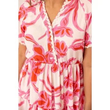 Pink Floral Dress with Scallop Trim