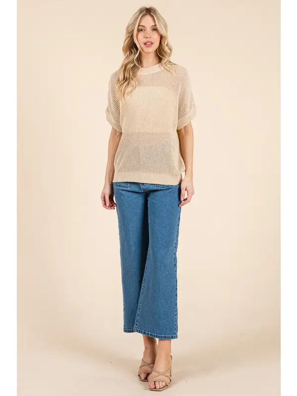 Sheer Knit Short Sleeve Sweater