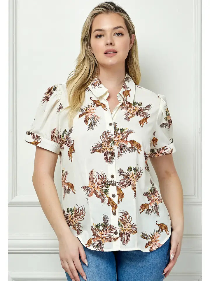 Cuff Sleeve Button Up Shirt