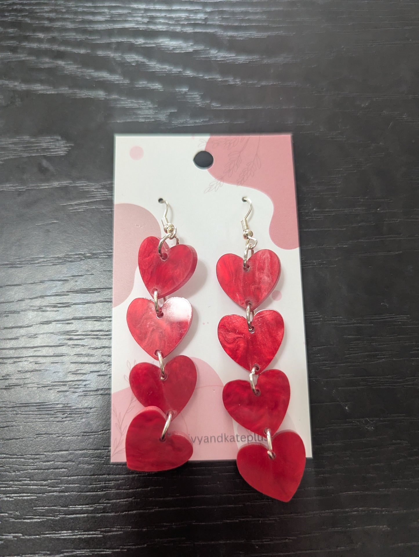 Red Dangly Heart Earrings