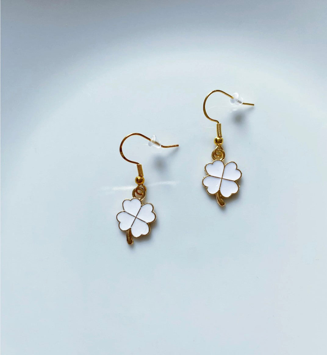Small White Clover Drop Earrings