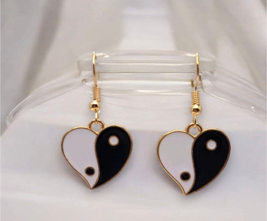 Yin Yang Heart Drop Earrings
