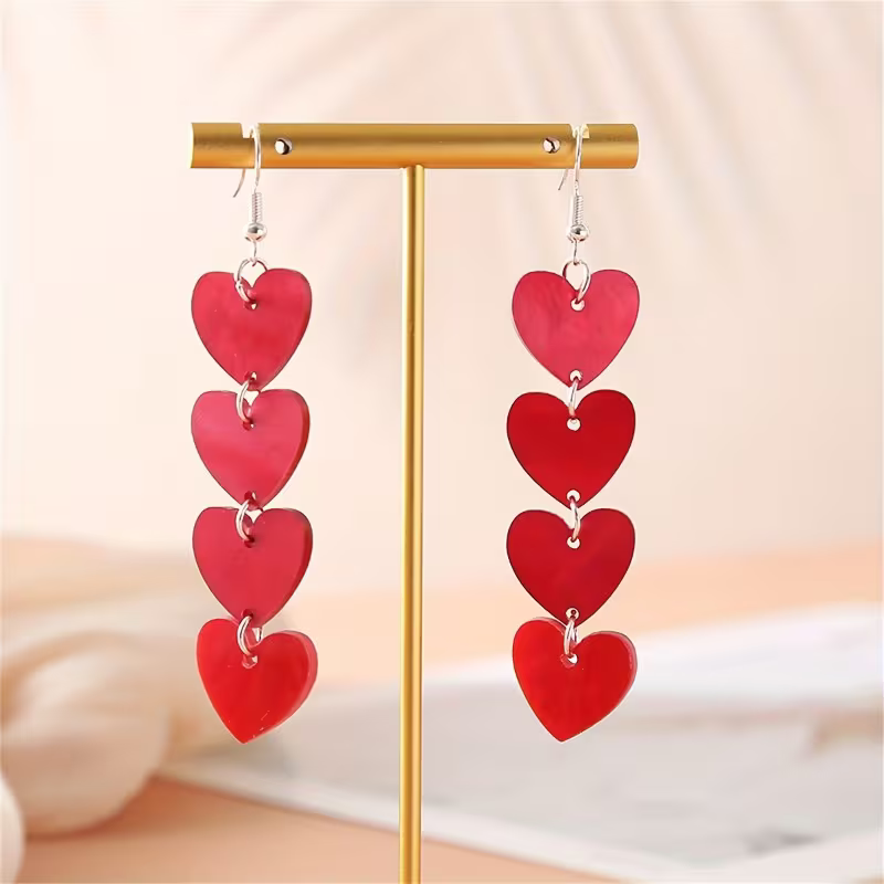 Red Dangly Heart Earrings