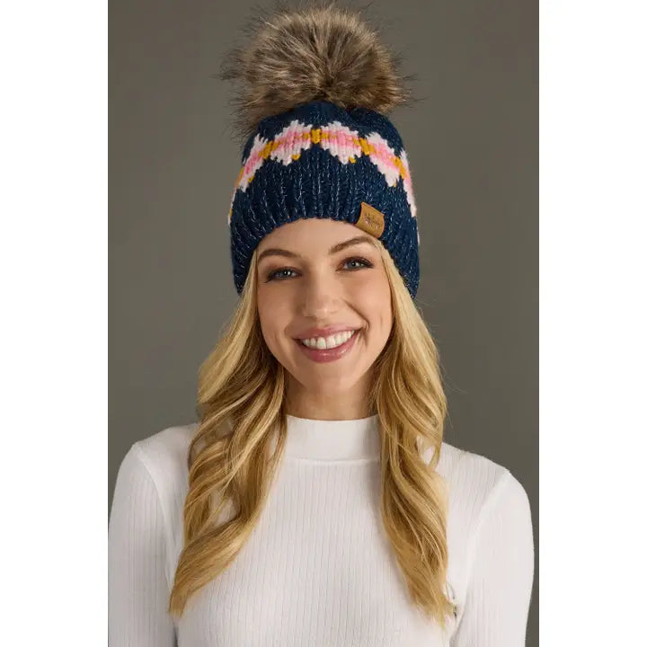 Navy + Pink Pom Hat
