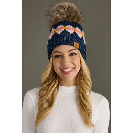 Navy + Pink Pom Hat