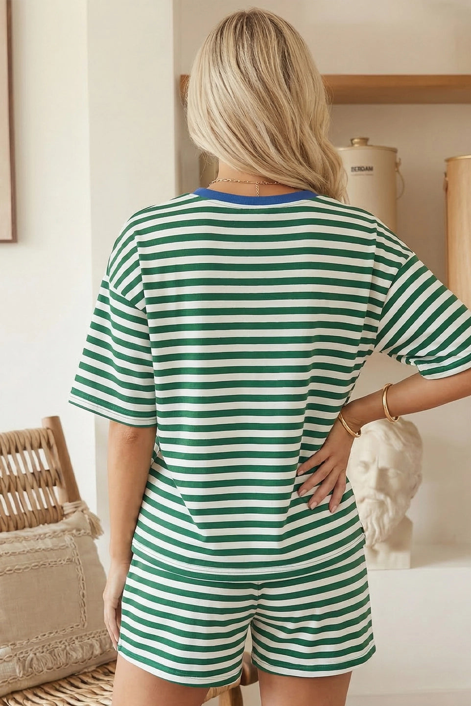 Stripe Contrast Trim Boxy Top and Shorts Set