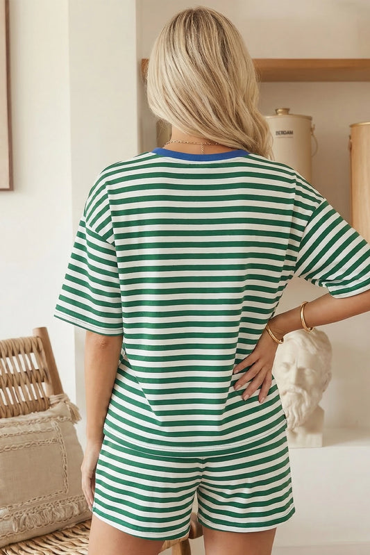 Stripe Contrast Trim Boxy Top and Shorts Set