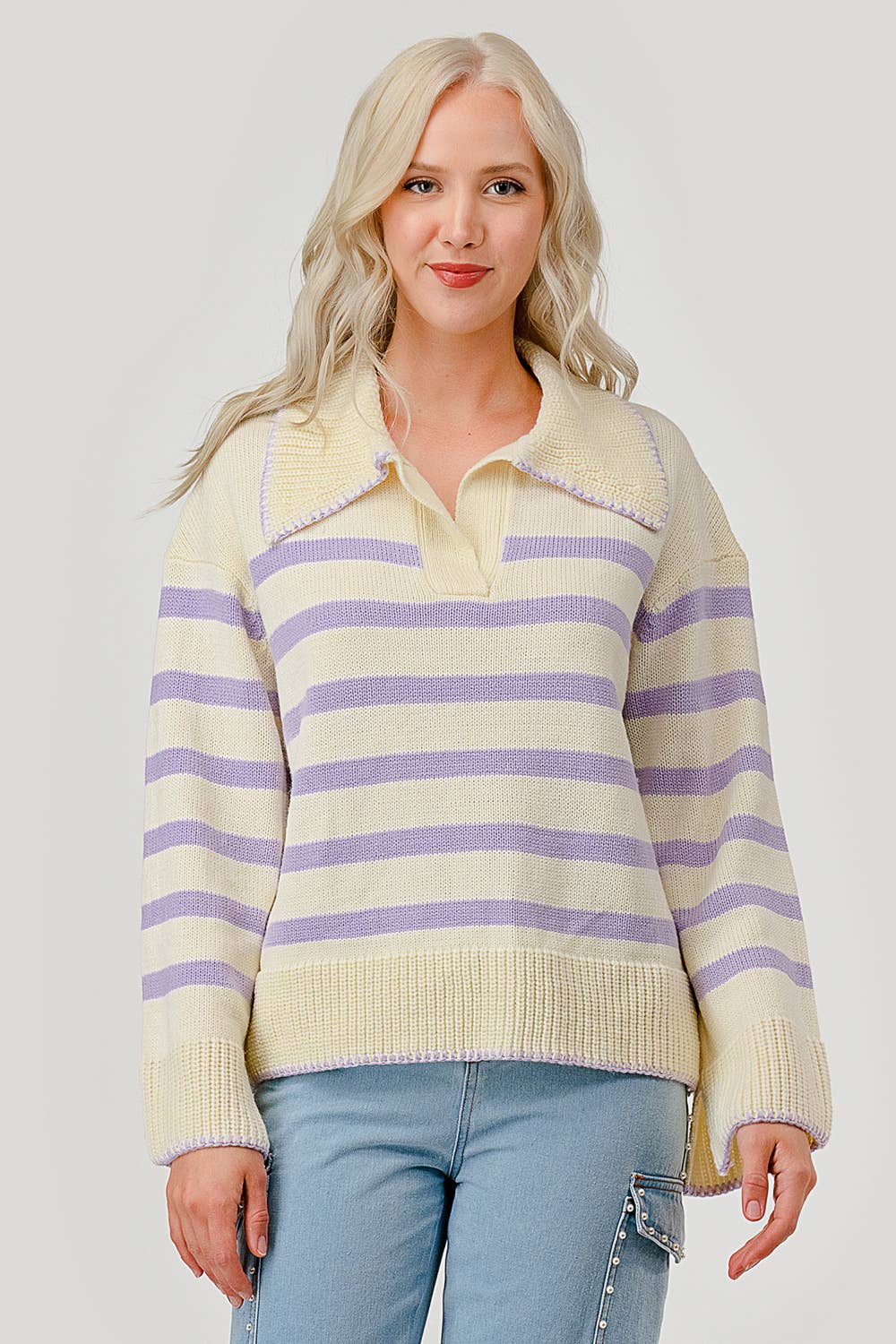 Lavender Striped Knit Sweater